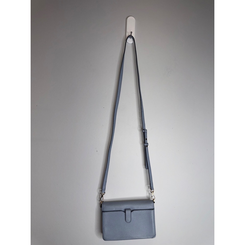 Michael Kors Jet Set Travel Crossbody Wallet Bag Pale Blue Pebbled Leather Gold - Picture 4 of 10